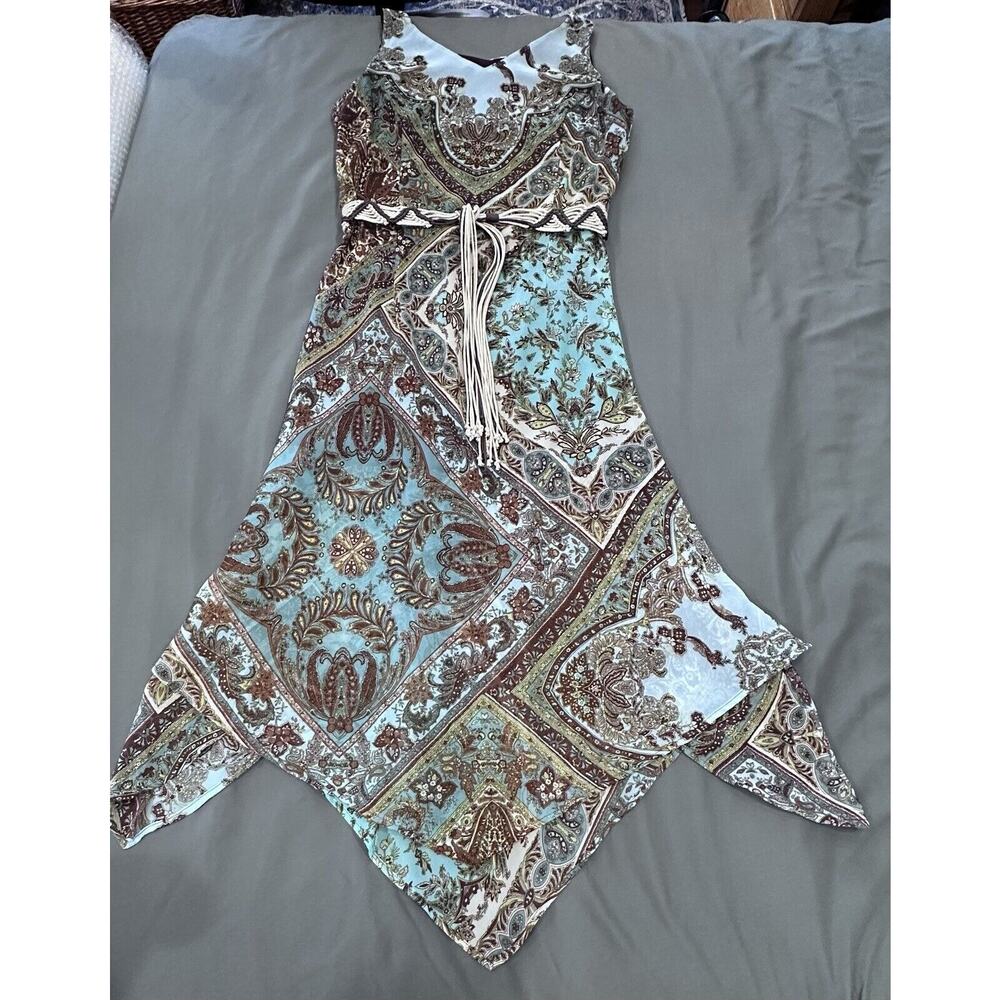 Kari New York Lined Hankerchief Hem Dress Paisley Print /Belted Size 10 - Picture 11 of 16